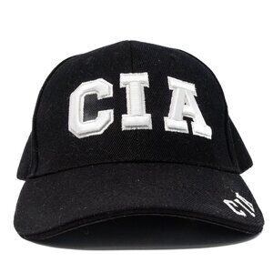 CIA Black Baseball Cap Adjustable Strap 100% Cotton Embroidered Letters By TK Ca